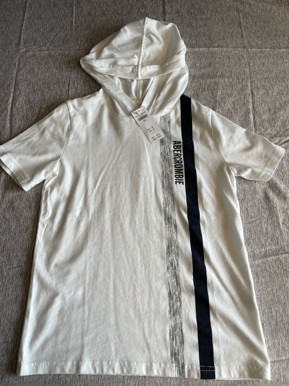 abercrombie kids White Hooded Tee with Black Stripe